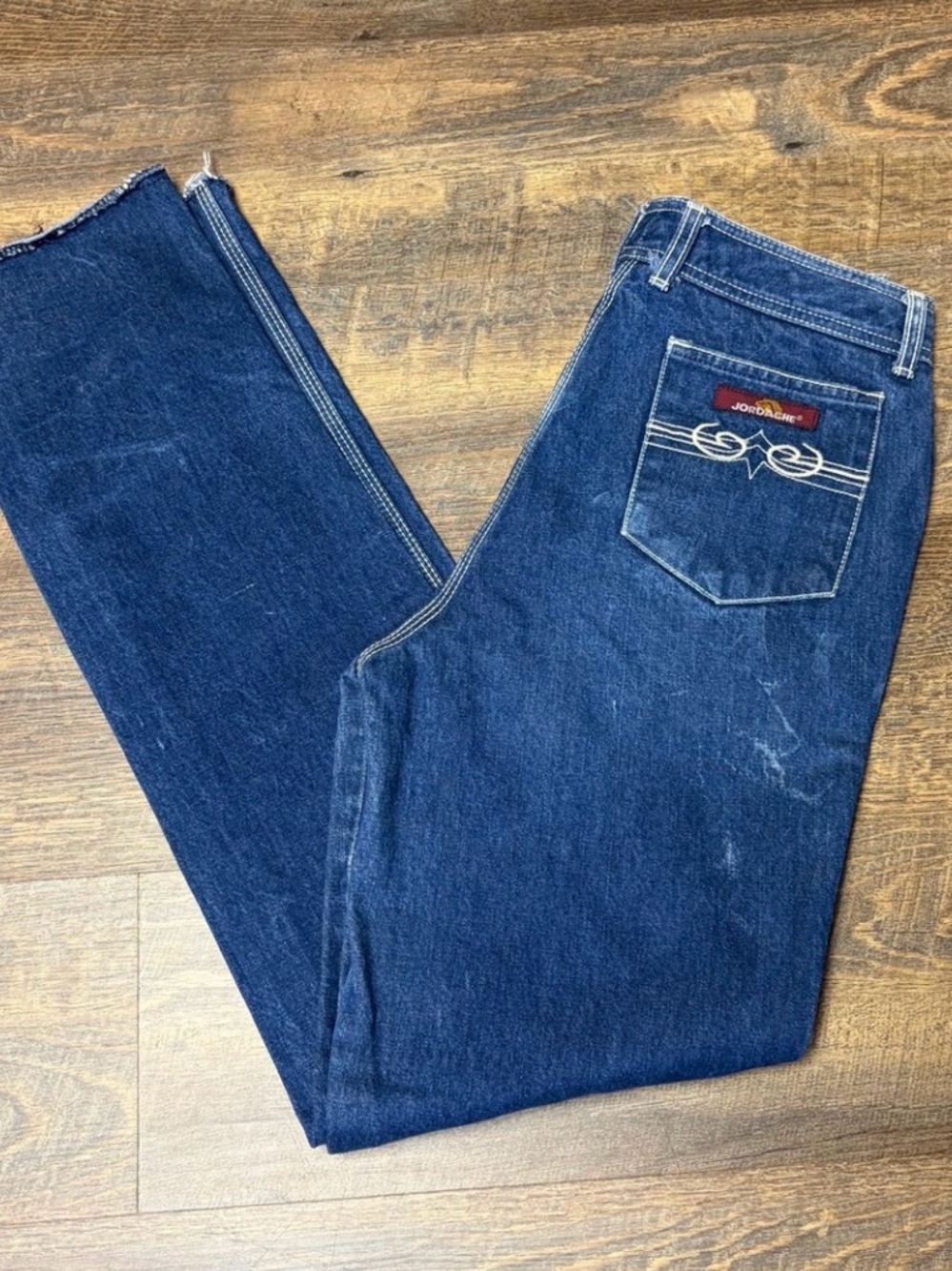 Vintage 80s Jordache Jean Women 33 (29) Pony High Waist Raw Indigo Denim Unhem